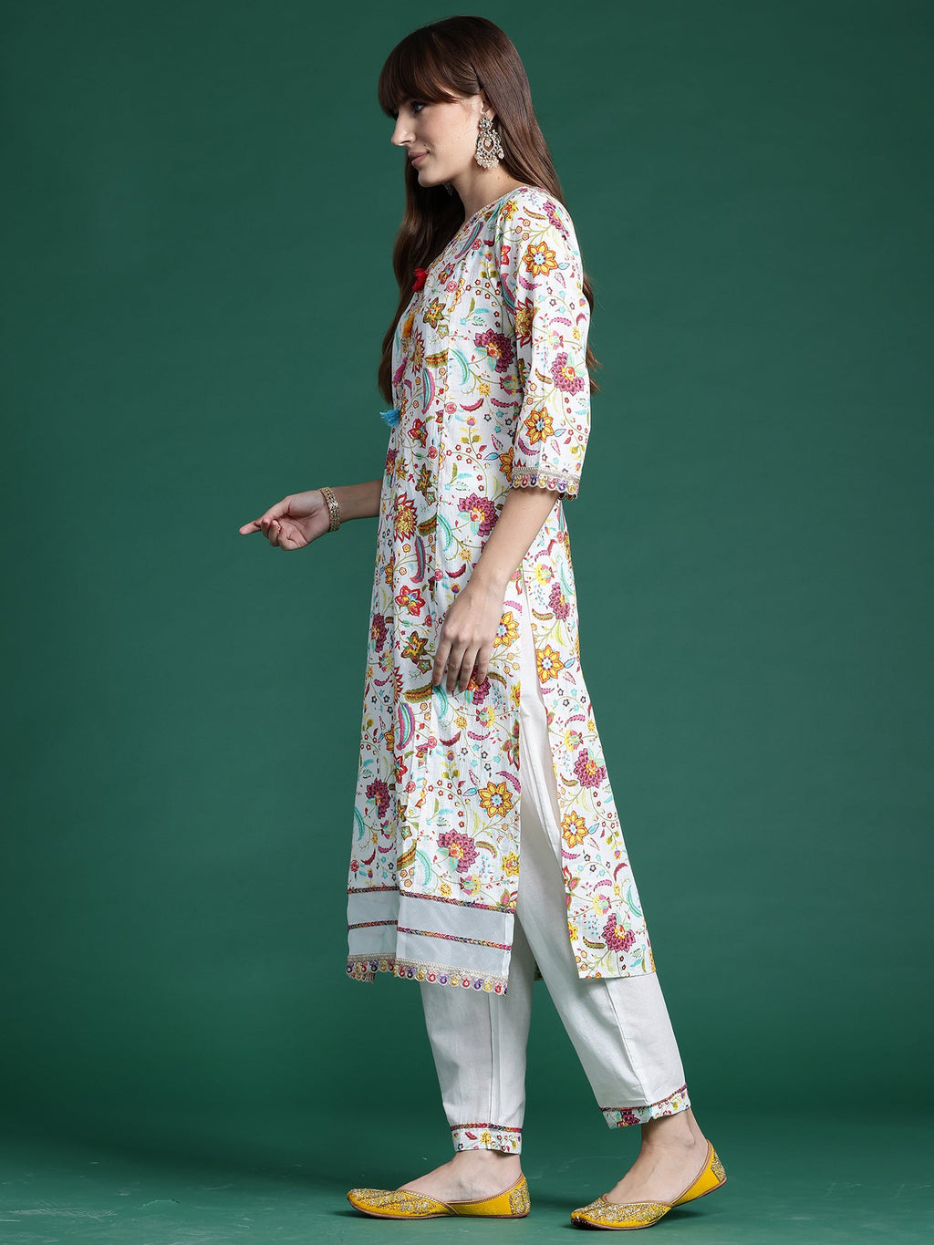 Indo Era Off White Printed Straight Kurta Trousers With Dupatta set | Grocsy