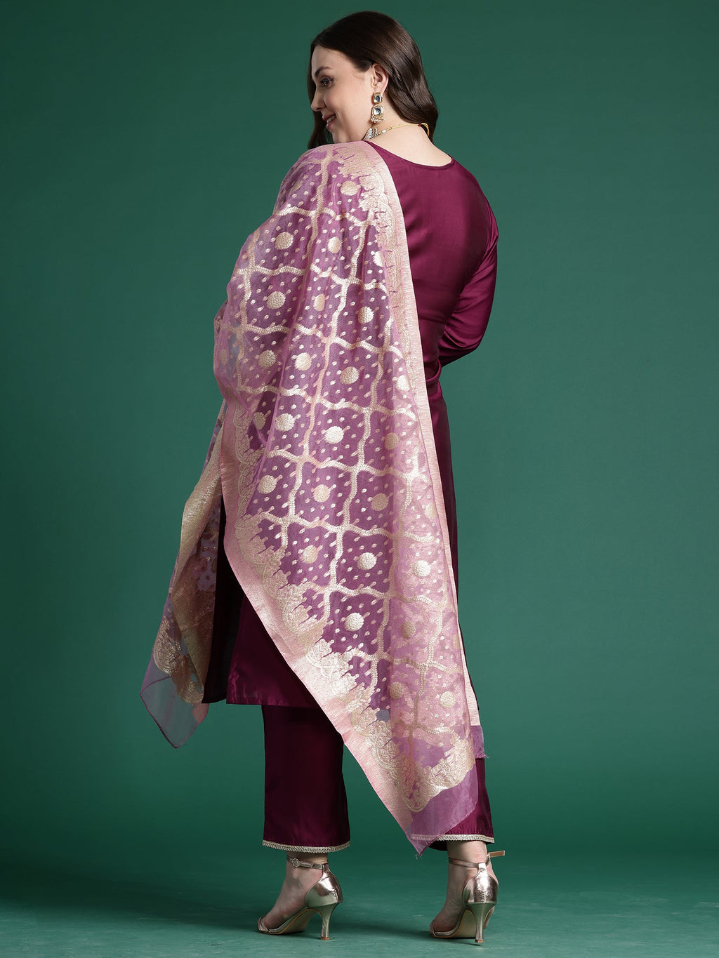Indo Era Purple Embroidered Straight Kurta Trousers With Dupatta set | Grocsy