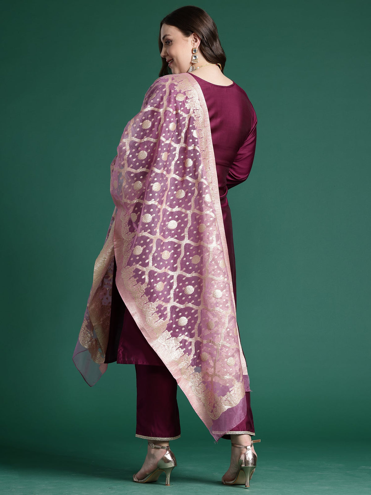 Indo Era Purple Embroidered Straight Kurta Trousers With Dupatta set | Grocsy