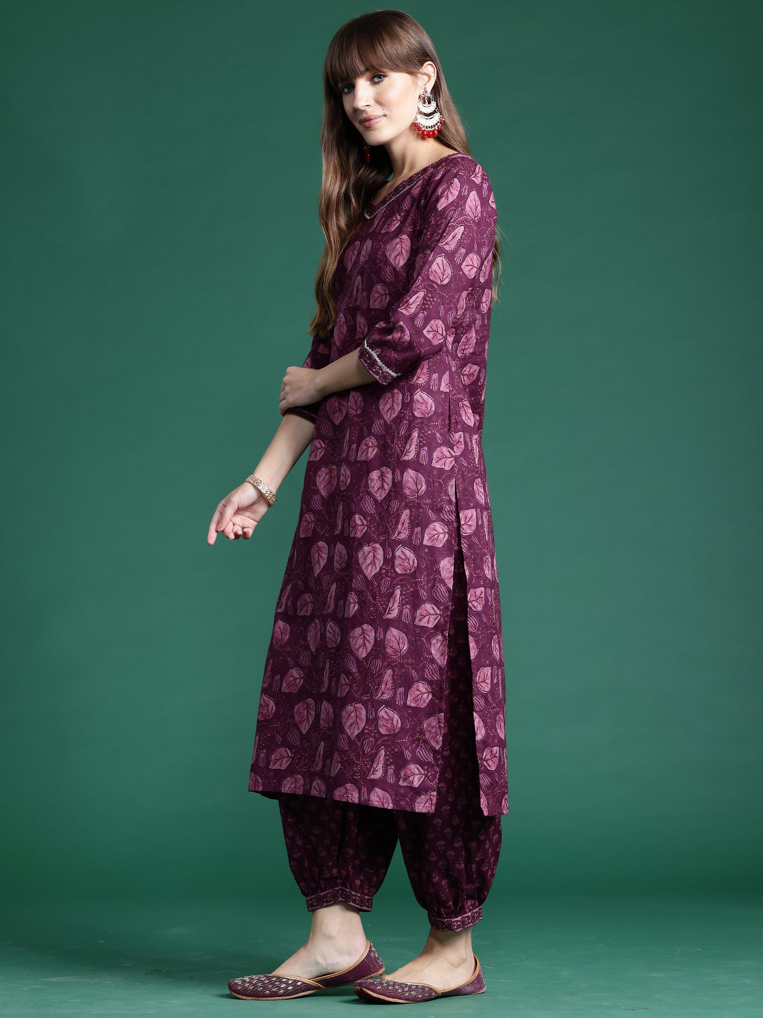 Indo Era Burgundy Printed Straight Kurta Palazzos With Dupatta set | Grocsy