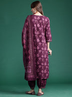 Indo Era Burgundy Printed Straight Kurta Palazzos With Dupatta set | Grocsy
