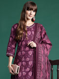 Indo Era Burgundy Printed Straight Kurta Palazzos With Dupatta set | Grocsy