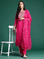 Indo Era Pink Printed Straight Kurta Trousers With Dupatta set | Grocsy