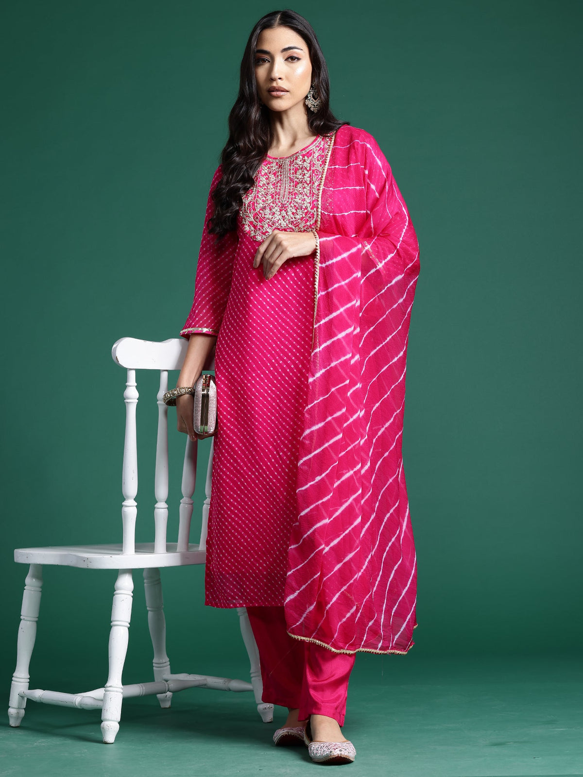 Indo Era Pink Printed Straight Kurta Trousers With Dupatta set | Grocsy