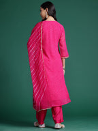Indo Era Pink Printed Straight Kurta Trousers With Dupatta set | Grocsy