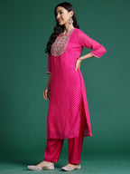 Indo Era Pink Printed Straight Kurta Trousers With Dupatta set | Grocsy