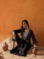 Indo Era Black Embroidered Straight Kurta | Grocsy
