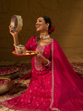 Indo Era Magenta Embroidered Straight Kurta Trousers With Dupatta set | Grocsy