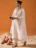 Indo Era White Embroidered Straight Kurta Trousers With Dupatta set | Grocsy
