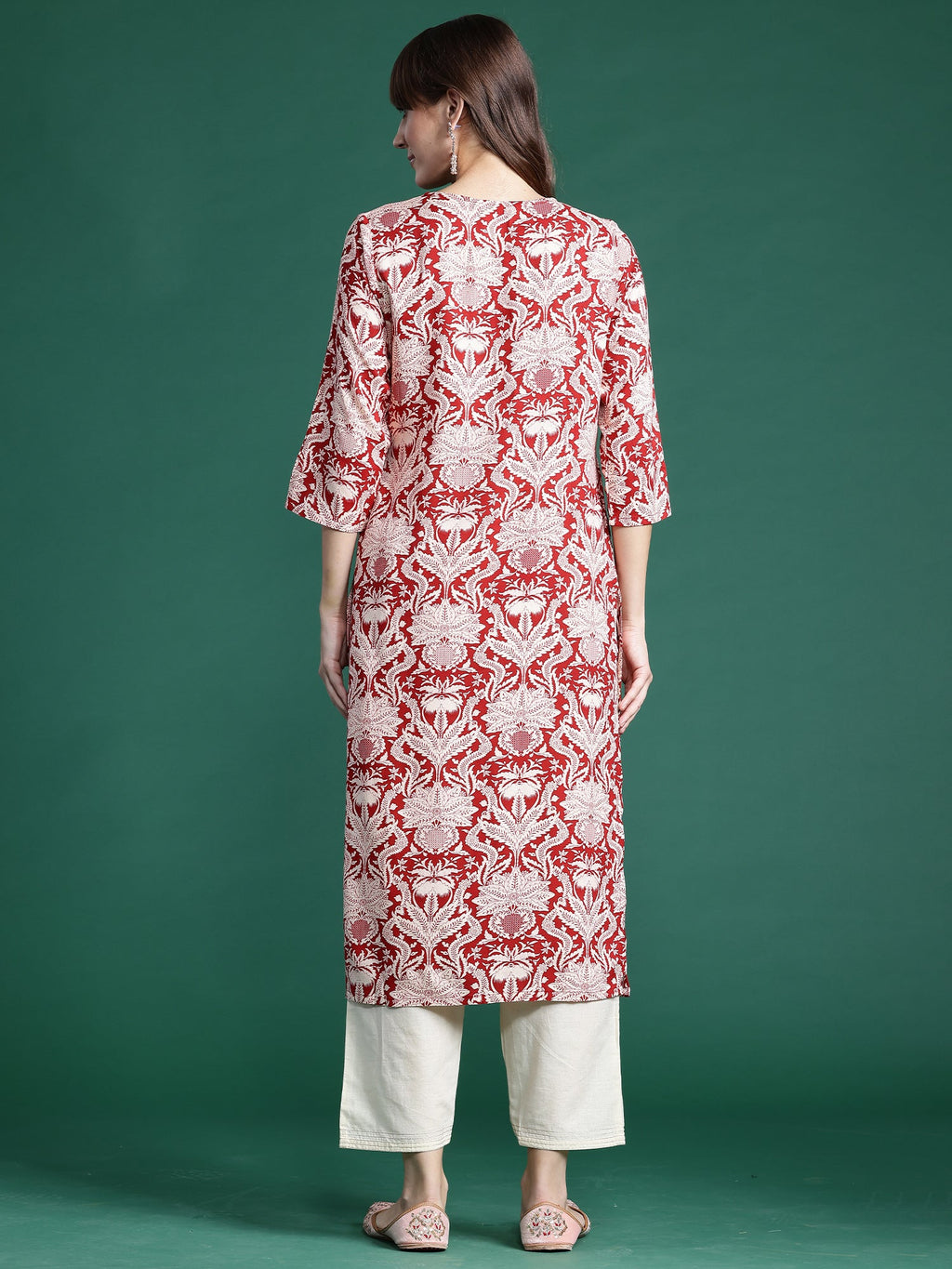 Indo Era Red Printed Straight Kurta | Grocsy