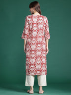 Indo Era Red Printed Straight Kurta | Grocsy