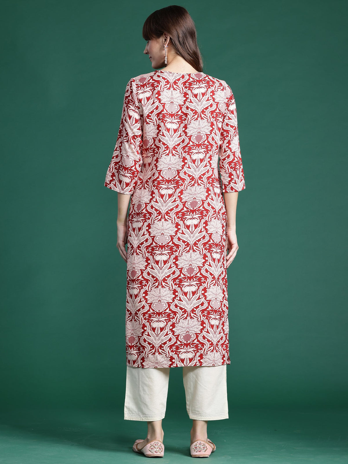 Indo Era Red Printed Straight Kurta | Grocsy