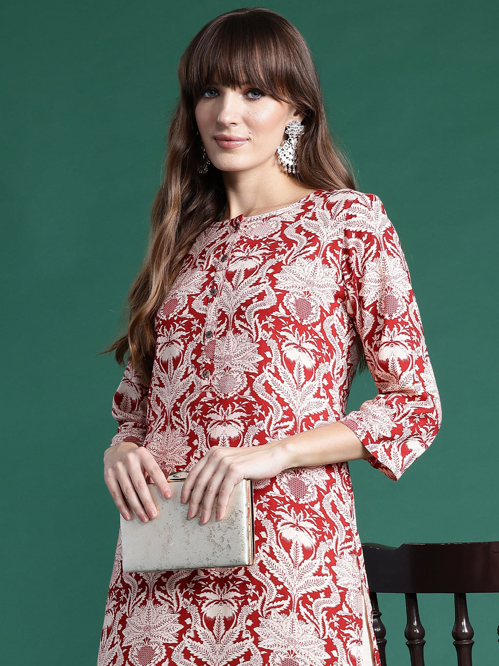 Indo Era Red Printed Straight Kurta | Grocsy