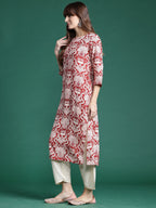 Indo Era Red Printed Straight Kurta | Grocsy