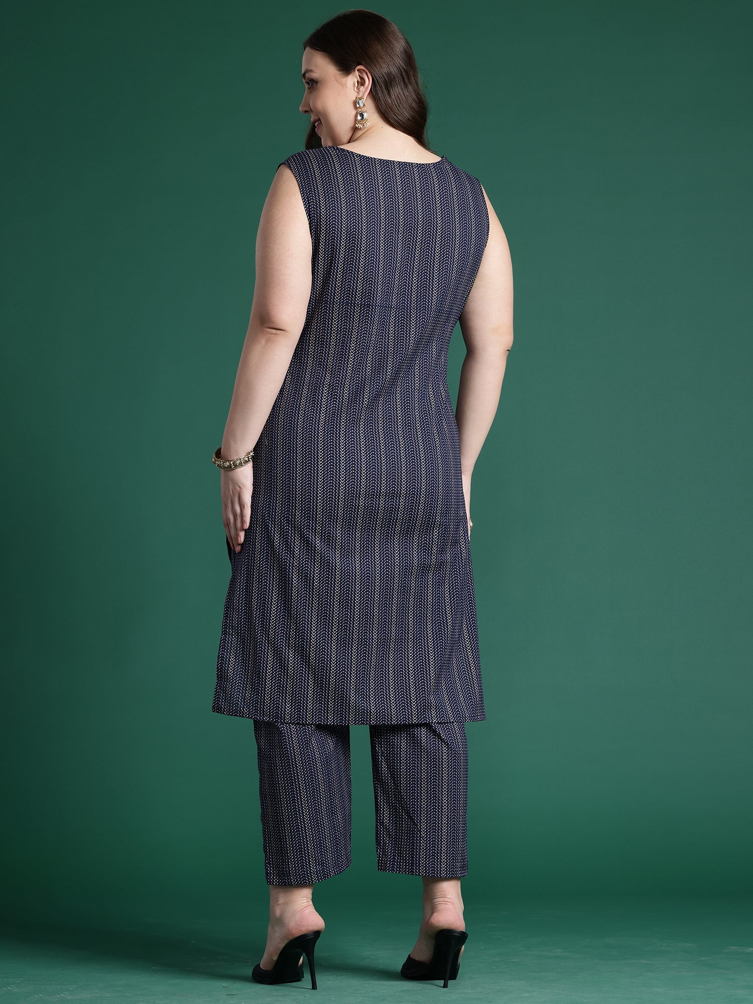 Indo Era Navy Blue Printed Straight Kurta Trousers set | Grocsy