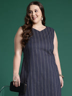 Indo Era Navy Blue Printed Straight Kurta Trousers set | Grocsy