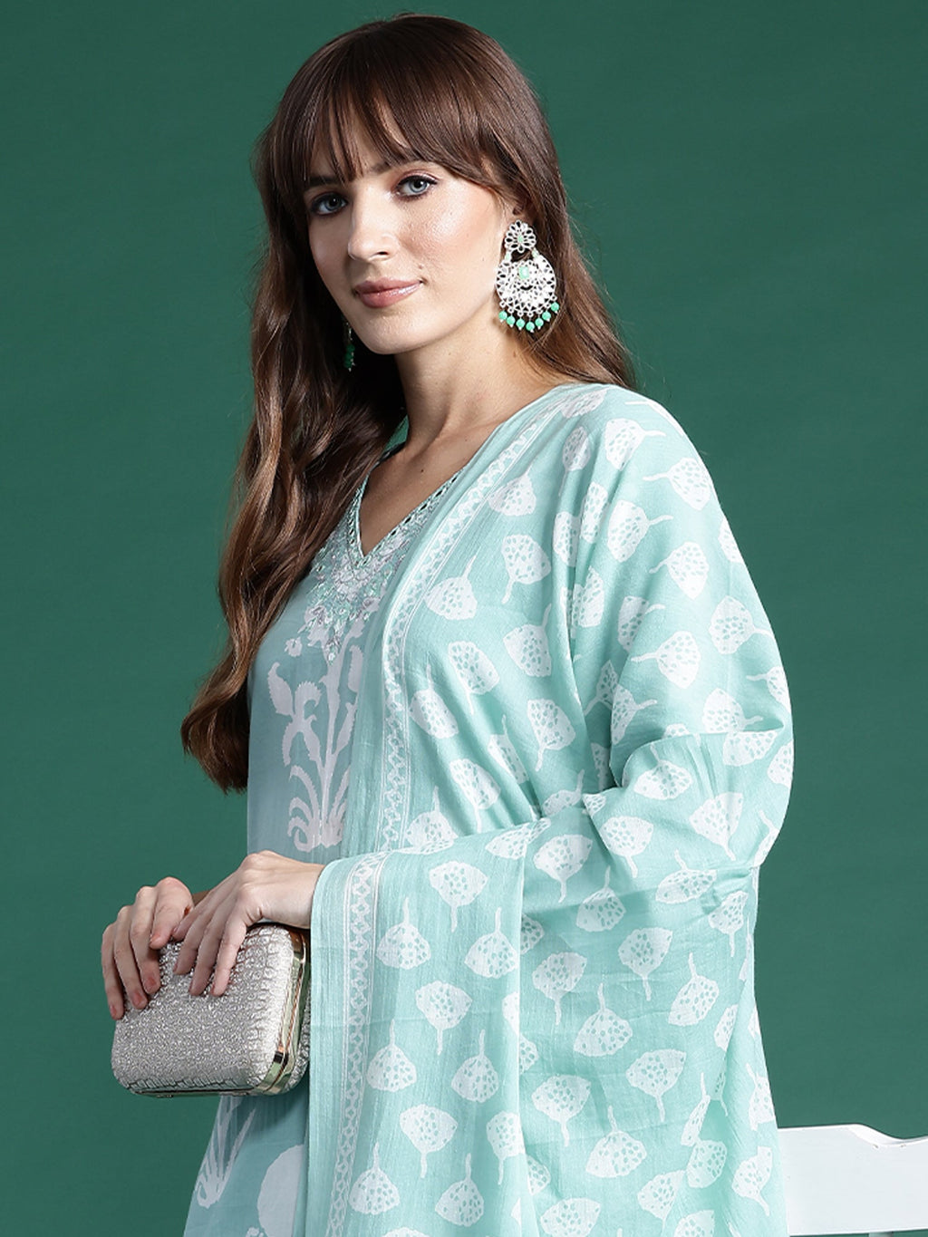 Indo Era Green Printed Straight Kurta Trousers With Dupatta set | Grocsy