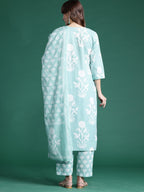 Indo Era Green Printed Straight Kurta Trousers With Dupatta set | Grocsy