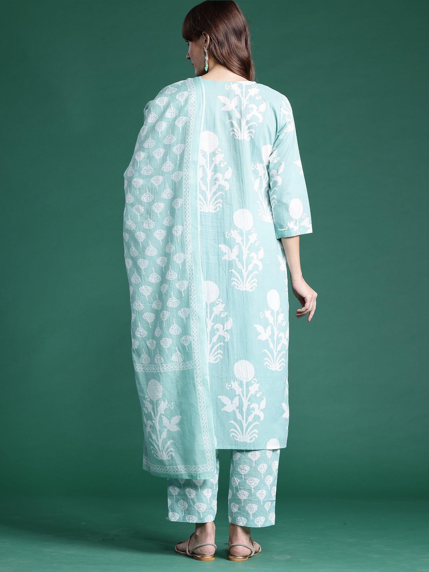 Indo Era Green Printed Straight Kurta Trousers With Dupatta set | Grocsy