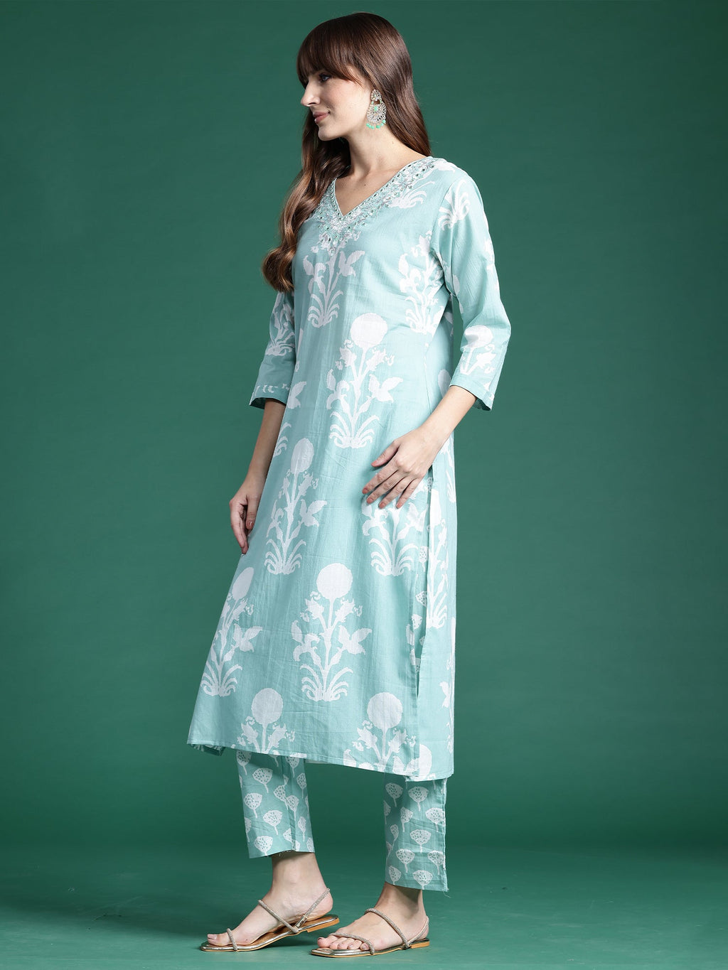Indo Era Green Printed Straight Kurta Trousers With Dupatta set | Grocsy