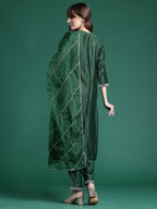 Indo Era Green Embroidered A-Line Kurta Trousers set | Grocsy