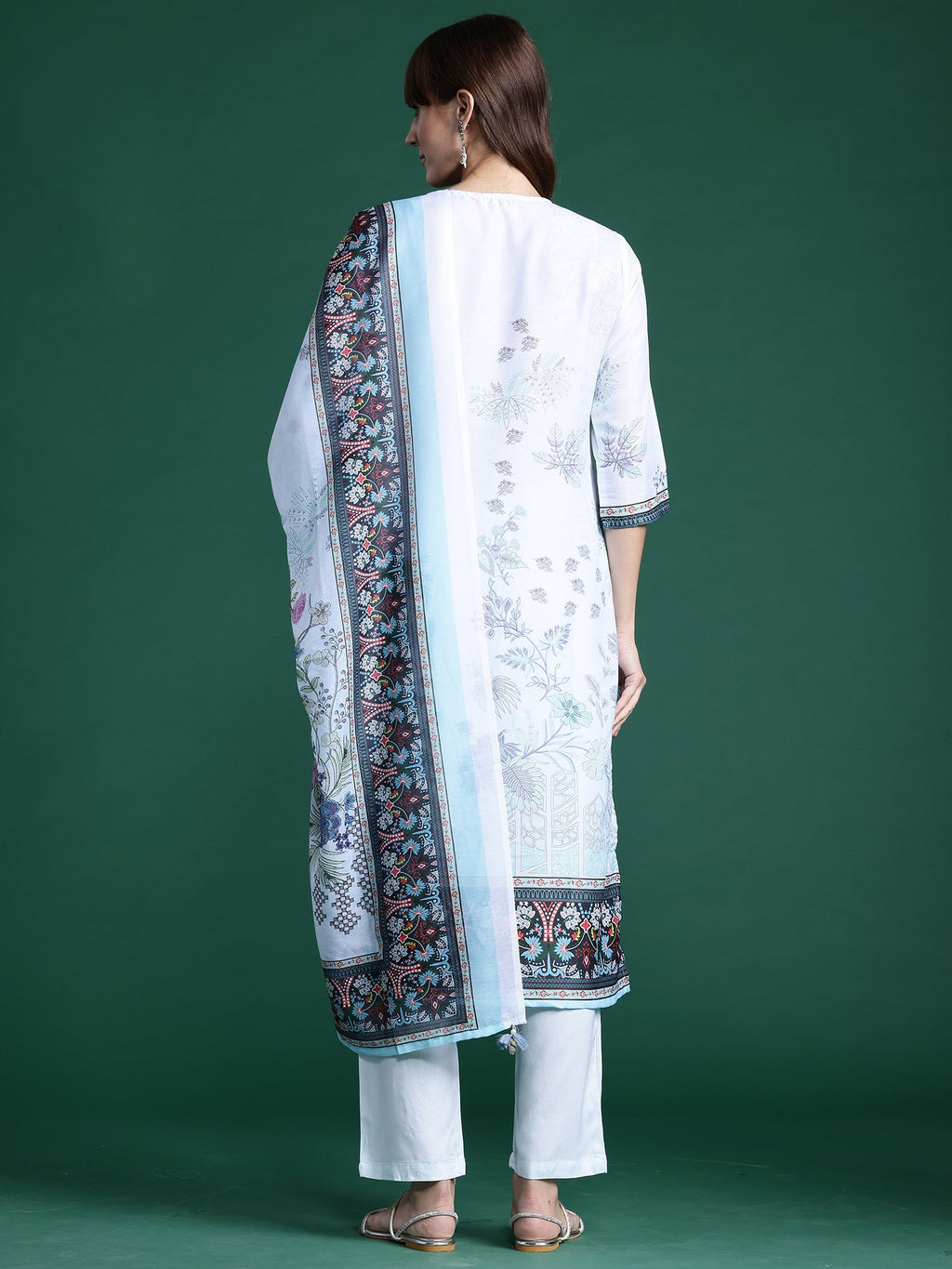 Indo Era Blue Printed Straight Kurta Trousers With Dupatta set | Grocsy