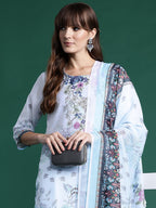 Indo Era Blue Printed Straight Kurta Trousers With Dupatta set | Grocsy