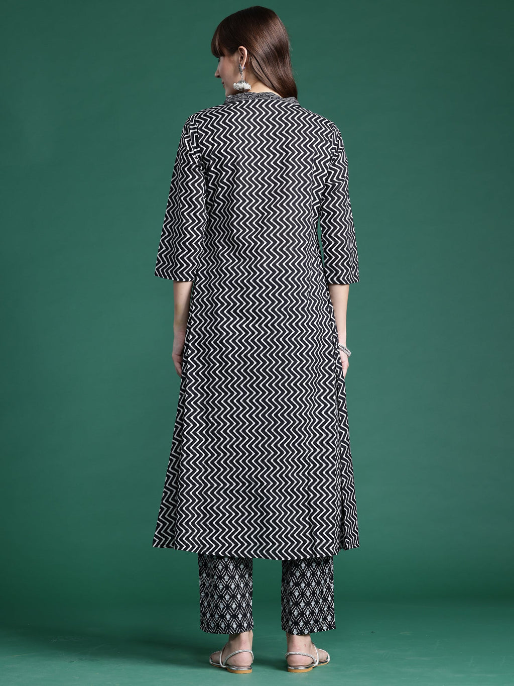 Indo Era Black Printed A-Line Kurta Trousers set | Grocsy