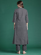 Indo Era Black Printed A-Line Kurta Trousers set | Grocsy