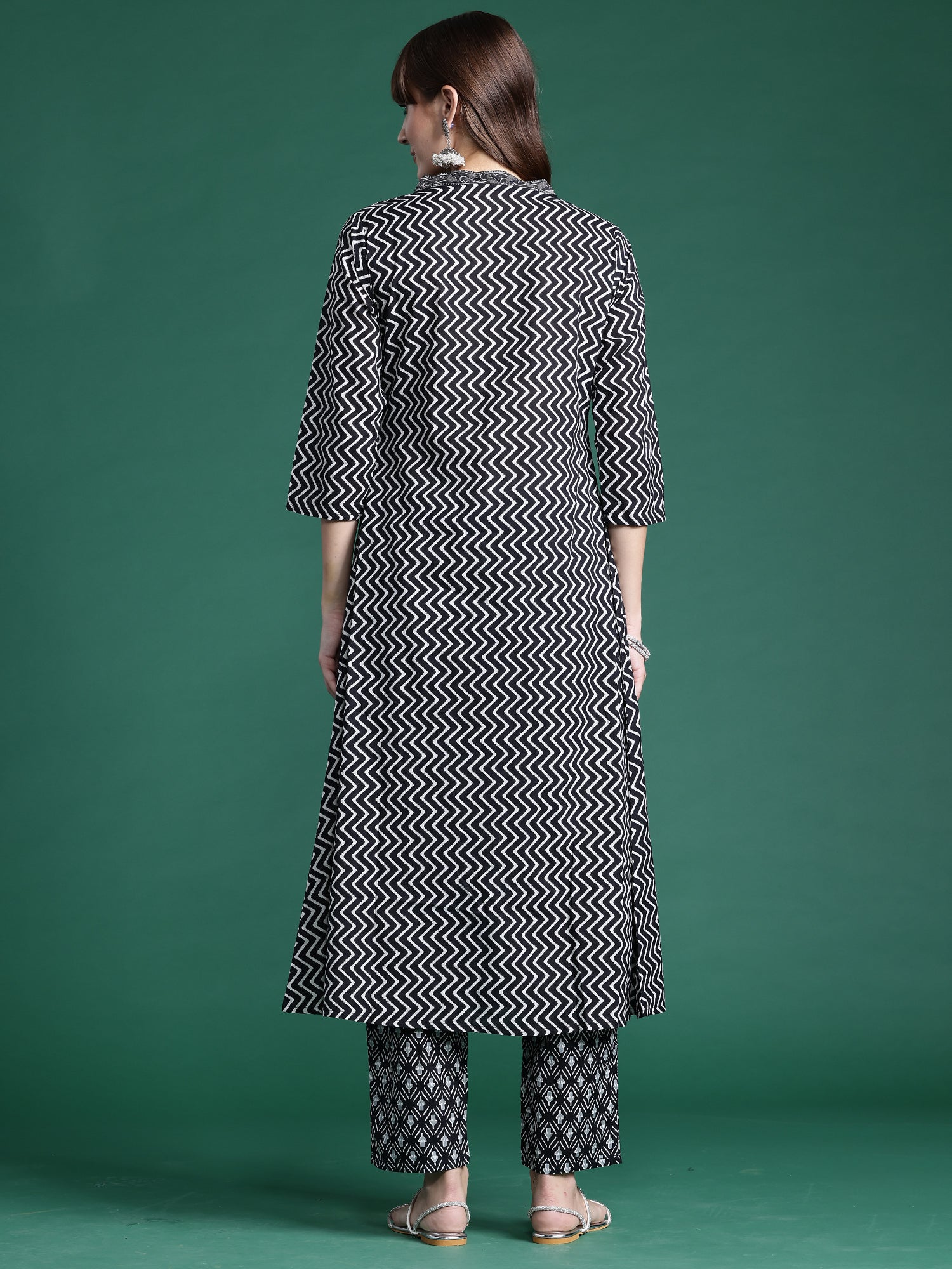Indo Era Black Printed A-Line Kurta Trousers set | Grocsy
