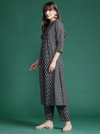 Indo Era Black Printed A-Line Kurta Trousers set | Grocsy