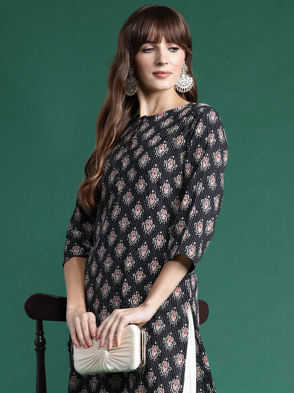 Indo Era Black Printed Straight Kurta | Grocsy