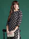 Indo Era Black Printed Straight Kurta | Grocsy