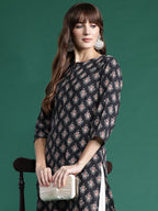 Indo Era Black Printed Straight Kurta | Grocsy