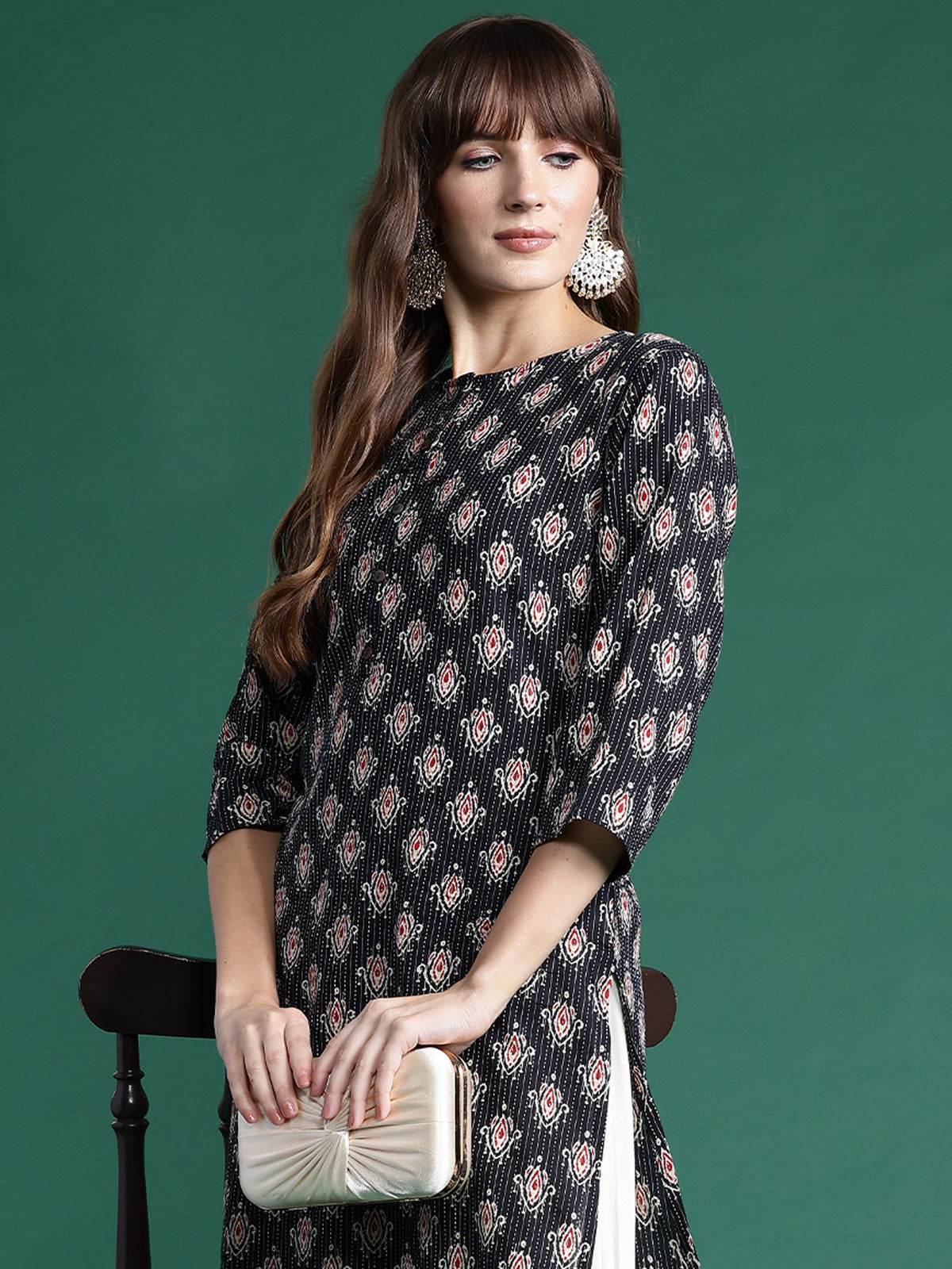 Indo Era Black Printed Straight Kurta | Grocsy
