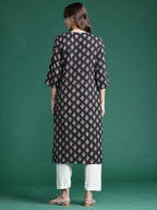 Indo Era Black Printed Straight Kurta | Grocsy