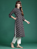 Indo Era Black Printed Straight Kurta | Grocsy