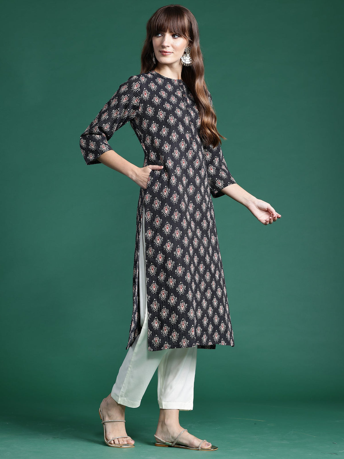 Indo Era Black Printed Straight Kurta | Grocsy