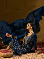Indo Era Blue Embroidered Straight Kurta Trousers With Dupatta set | Grocsy