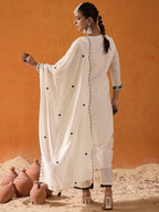 Indo Era White Straight Embroidered Kurta Trousers With Dupatta Set | Grocsy