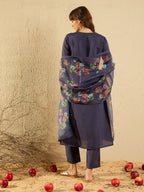 Indo Era Grey Embroidered Straight Kurta Trousers With Dupatta set | Grocsy