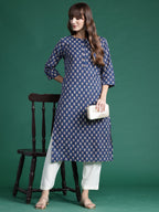 Indo Era Blue Printed Straight Kurta | Grocsy