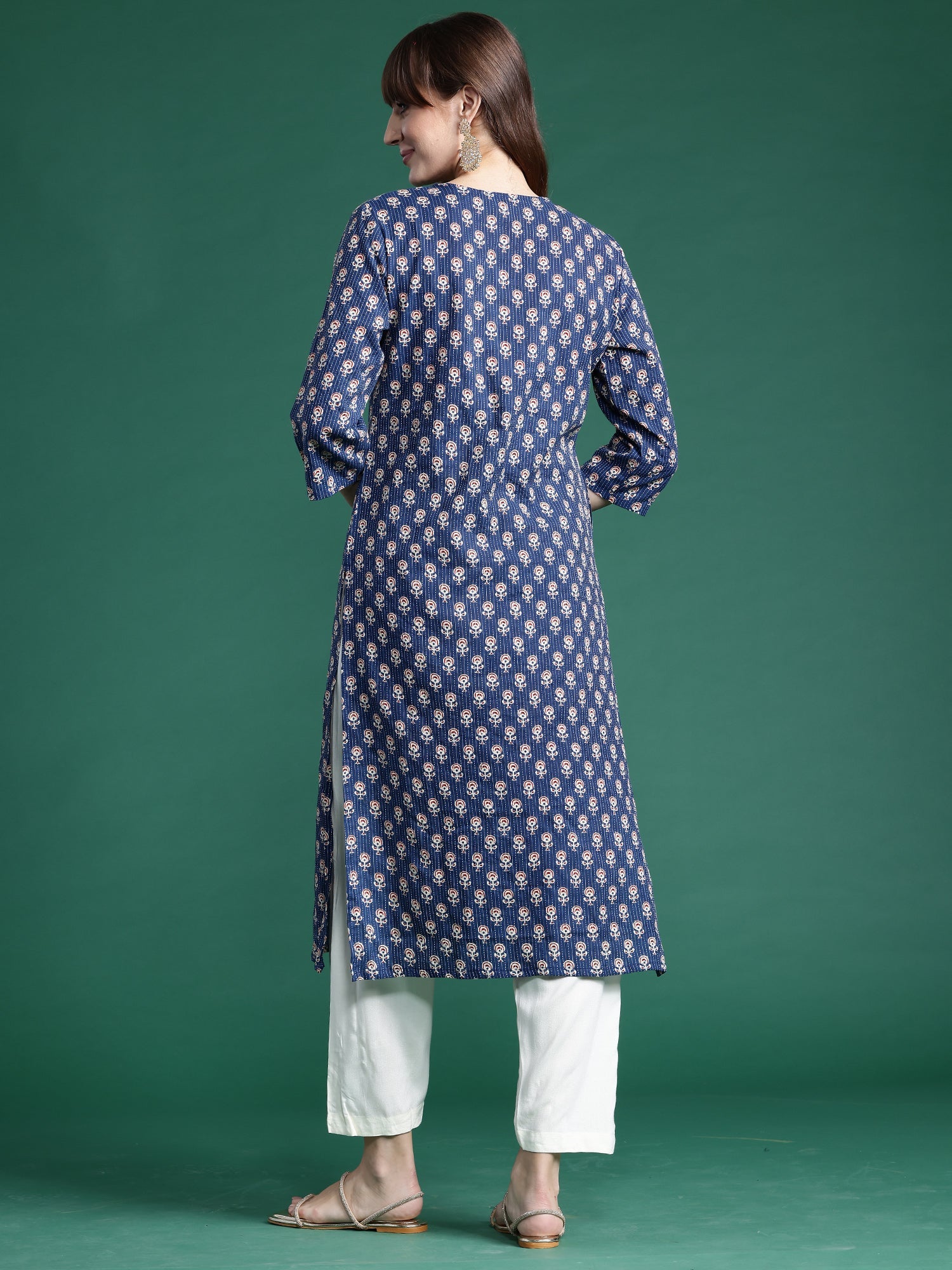 Indo Era Blue Printed Straight Kurta | Grocsy