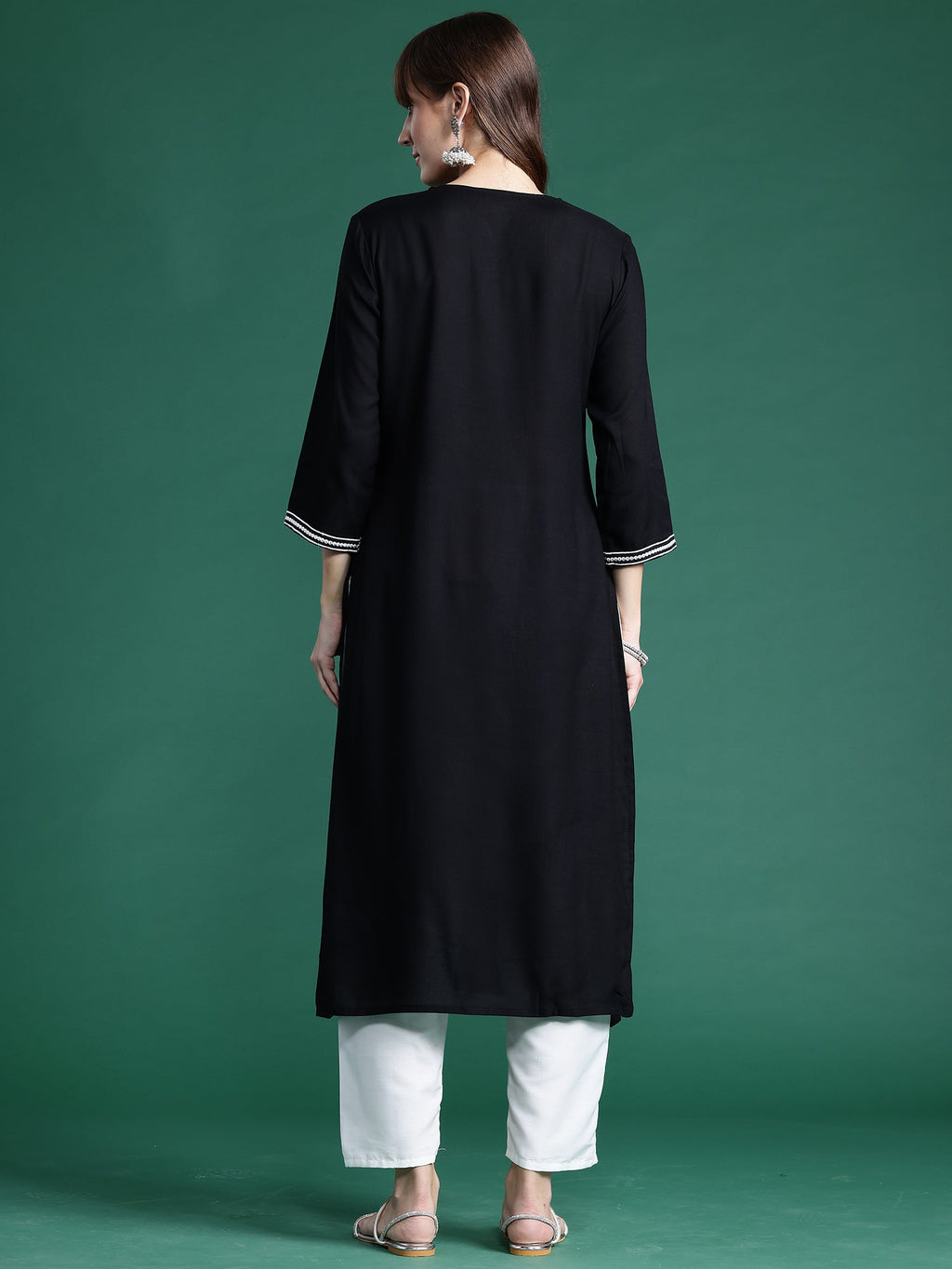 Indo Era Black Embroidered Straight Kurta | Grocsy