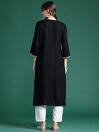 Indo Era Black Embroidered Straight Kurta | Grocsy