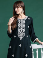 Indo Era Green Embroidered Straight Kurta | Grocsy