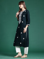 Indo Era Green Embroidered Straight Kurta | Grocsy