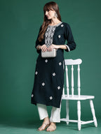 Indo Era Green Embroidered Straight Kurta | Grocsy