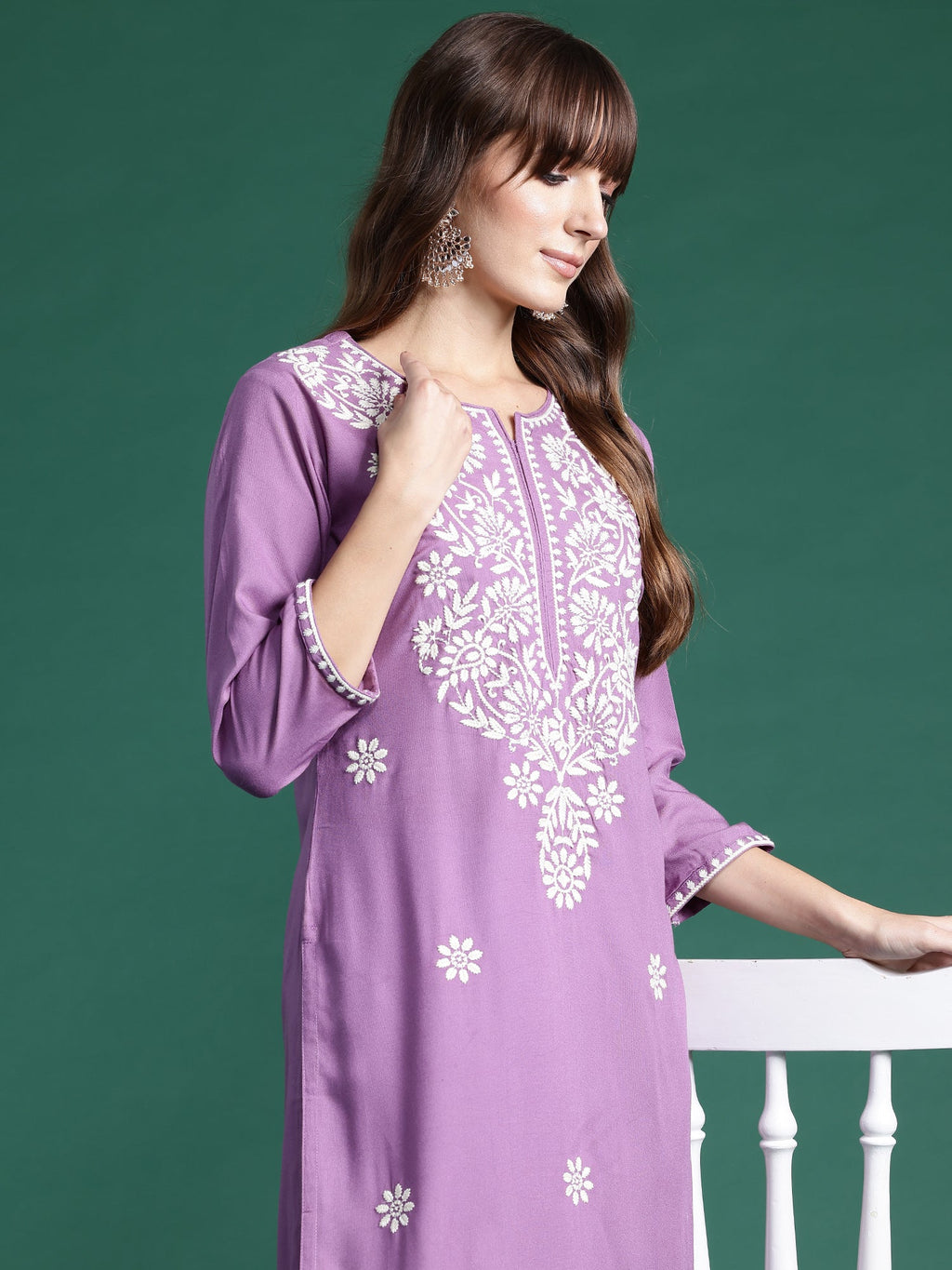 Indo Era Lavender Embroidered Straight Kurta | Grocsy