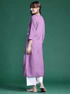 Indo Era Lavender Embroidered Straight Kurta | Grocsy